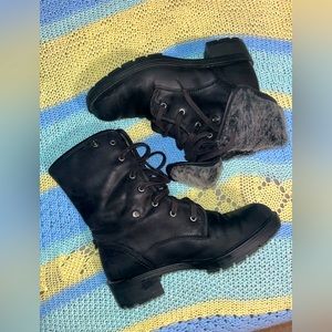 CLARKS | Black Leather Fold Down Lace up combat Moto boots women’s size 8|eu 39